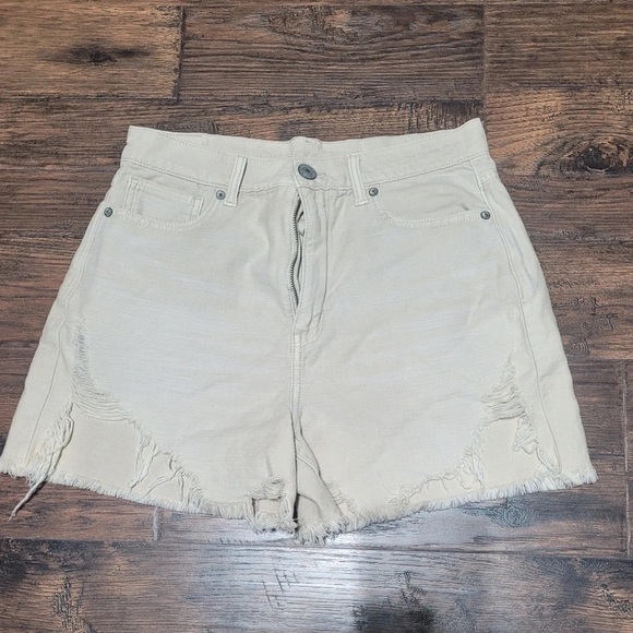 American Eagle Outfitters Pants - American Eagle Outfitters Beige Frayed High-Rise Jean Shorts